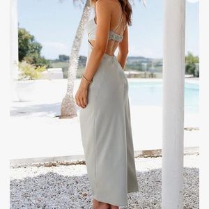 Silky backless maxi dress in Gray, Large size